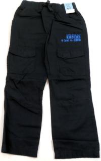 Outlet - Tavomodré plátěné kalhoty s nápisem zn. F&F 