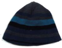 Šedo-modro-černá pruhovaná čepice 