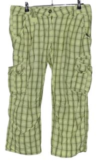 Dámské žluto-khaki kostkované plátěné capri kalhoty s kapsami zn. SoccX