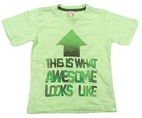 Zelenkavé tričko s nápisem zn. Bluezoo