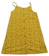 Hořčicové květované šaty s knoflíčky zn. Primark