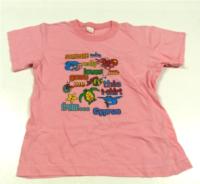 Růžové tričko s nápisy a delfínkem a želvičkou 