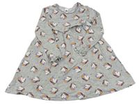 Šedé melírované bavlněné šaty s jednorožci zn. C&A