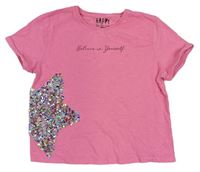 Růžové crop tričko s nápisem a hvězdou z flitrů zn. F&F