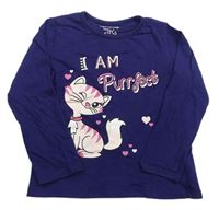 Tmavomodré triko s kočičkou a nápisem zn. Pep&Co