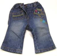Modré riflové kalhoty s kytičkou zn. C&A 