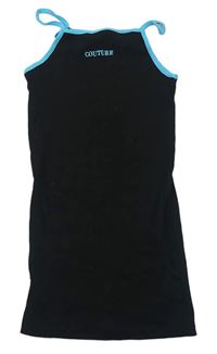Černé žebrované elastické šaty s nápisem a modrým lemem zn. Select
