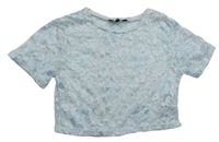 Bílo-světlemodré květované krajkové crop tričko zn. Candy Couture 