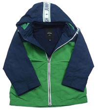Tmavomodro-zelená šusťáková jarní bunda s pruhem a kapucí zn. Name it