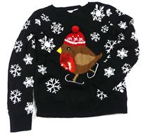 Černý vánoční svetr s ptáčkem zn. E-Vie