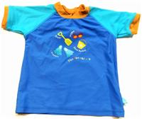 Modro-tyrkysové uv plážové tričko s lopatičkou a ploutvemi