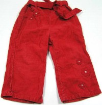Červené manžestrové kalhoty s kytičkami