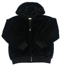 Černá chlupatá zateplená bunda s kapucí zn. F&F