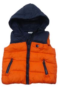 Tmavomodro-oranžová šusťáková zateplená vesta s kapucí zn. F&F