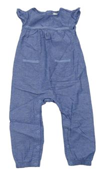 Modrý melírovaný plátěný kalhotový overal riflového vzhledu zn. Lupilu