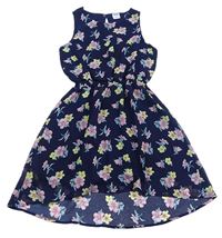 Tmavomodré květované šifonové šaty zn. Y.F.K.