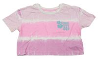 Růžovo-bílé batikované crop tričko s nápisem zn. Primark
