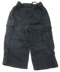 Tmavomodré lněné rolovací kalhoty s kapsami