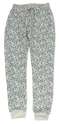 Bílo-šedé vzorované chlupaté pyžamové kalhoty zn. Alive