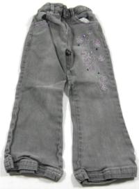 Šedé riflové kalhoty s kytičkou zn. Denim Co