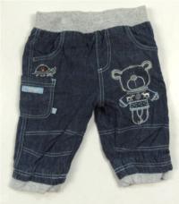 Modro-šedé riflové cuff oteplené kalhoty s medvídkem zn. TU 