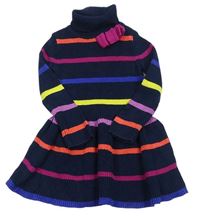 Tmavomodro-barevné pruhované žebrované svetrové šaty s mašlí rolákem zn. miss mona MOUSE