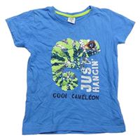 Modré tričko s chameleonem s překlápěcími flitry zn. Kiki&Koko