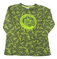 Khaki-zelené pyžamové triko s dinosaury zn. Kiki&Koko