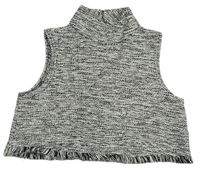 Bílo-černý melírovaný třpytivý pletený crop top se stojáčkem zn. M&Co.