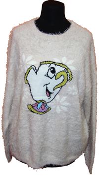 Dámský béžový chlupatý svetr s obrázkem zn. Disney 