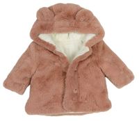 Růžová kožešinová zateplená bunda s kapucí zn. Nutmeg