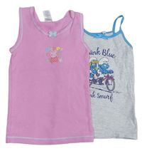 2x - Košilka - Růžová s Peppa Pig zn. miniclub, světlešedo/modrá melírovaná se Šmoulinkou a šmoulou