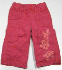 Růžové plátěné oteplené kalhoty s kytičkami zn. Marks&Spencer 
