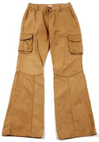 Pískové plátěné kalhoty s hvězdičkou a kapsami 