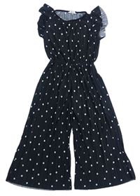 Černo-bílý puntíkatý plisovaný kalhotový culottes overal s volánky zn. H&M