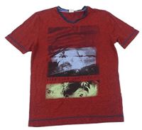 Červené melírované tričko s potiskem zn. S. Oliver