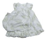 2set- Bílo-béžové třpytivé šaty + Spodní kraťasy  na plenu 