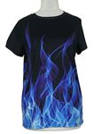 Dámské černo-modré tričko s plameny 