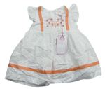 Bílo-lososové plátěné šaty s madeirou Pumpkin patch