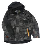Černo-šedá melírovaná šusťáková lyžařská bunda s kapucí C&A