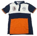Tmavomodro-oranžovo-bílé polo tričko s výšivkou George 