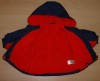 Tmavomodro-červená šusťáková zimní bundička s kapucí zn. Mothercare
