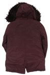 Vínový šusťákový zimní kabát s kapucí s kožešinou zn. Matalan