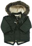 Tmavozelená šusťáková zimní bunda s kapucí Primark