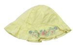 Žlutý plátěný klobouk s výšivkami květů Mothercare