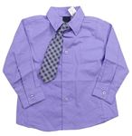 2Set  - Fialová košile + falovo/šedá károvaná kravata VANHEUSEN