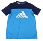 Azurovo-tmavomodré sportovní funkční tričko s logem Adidas