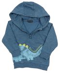 Modrošedá melírovaná mikina s dinosaurem a kapucí PRIMARK