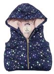 Tmavomodrá šusťáková zateplená vesta s hvězdičkami a kapucí F&F