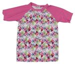 Růžovo-barevné vzorované UV tričko s květy a plameňáky Pocopiano